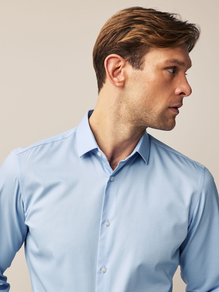 Blue Slim Fit Double Cuff Easy Care Textured Smart Shirt - Image 1 of 8