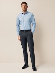 Blue Slim Fit Double Cuff Easy Care Textured Smart Shirt - Image 2 of 8