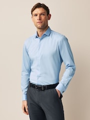 Blue Slim Fit Double Cuff Easy Care Textured Smart Shirt - Image 3 of 8