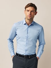 Blue Slim Fit Double Cuff Easy Care Textured Smart Shirt - Image 4 of 8