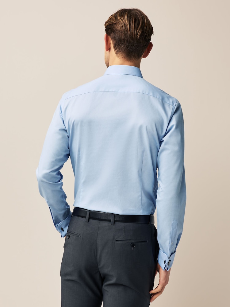 Blue Slim Fit Double Cuff Easy Care Textured Smart Shirt - Image 5 of 8