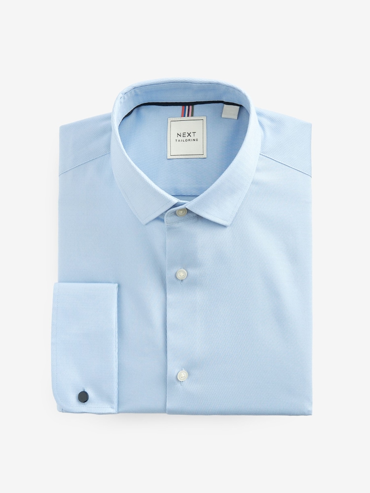 Blue Slim Fit Double Cuff Easy Care Textured Smart Shirt - Image 7 of 8