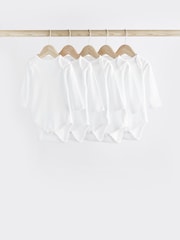 White 5 Pack Essential Baby Long Sleeve Bodysuits - Image 1 of 5