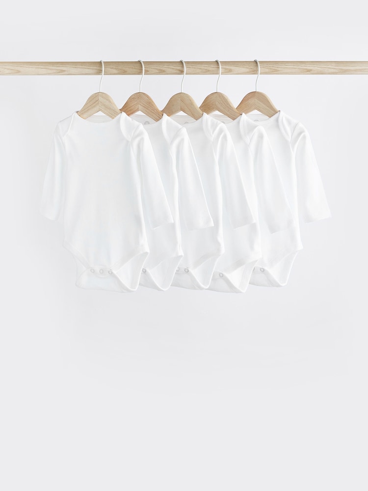 White 5 Pack Essential Baby Long Sleeve Bodysuits - Image 1 of 5