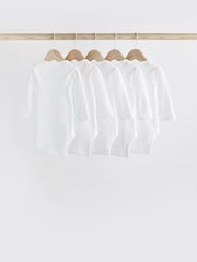White 5 Pack Essential Baby Long Sleeve Bodysuits - Image 2 of 5