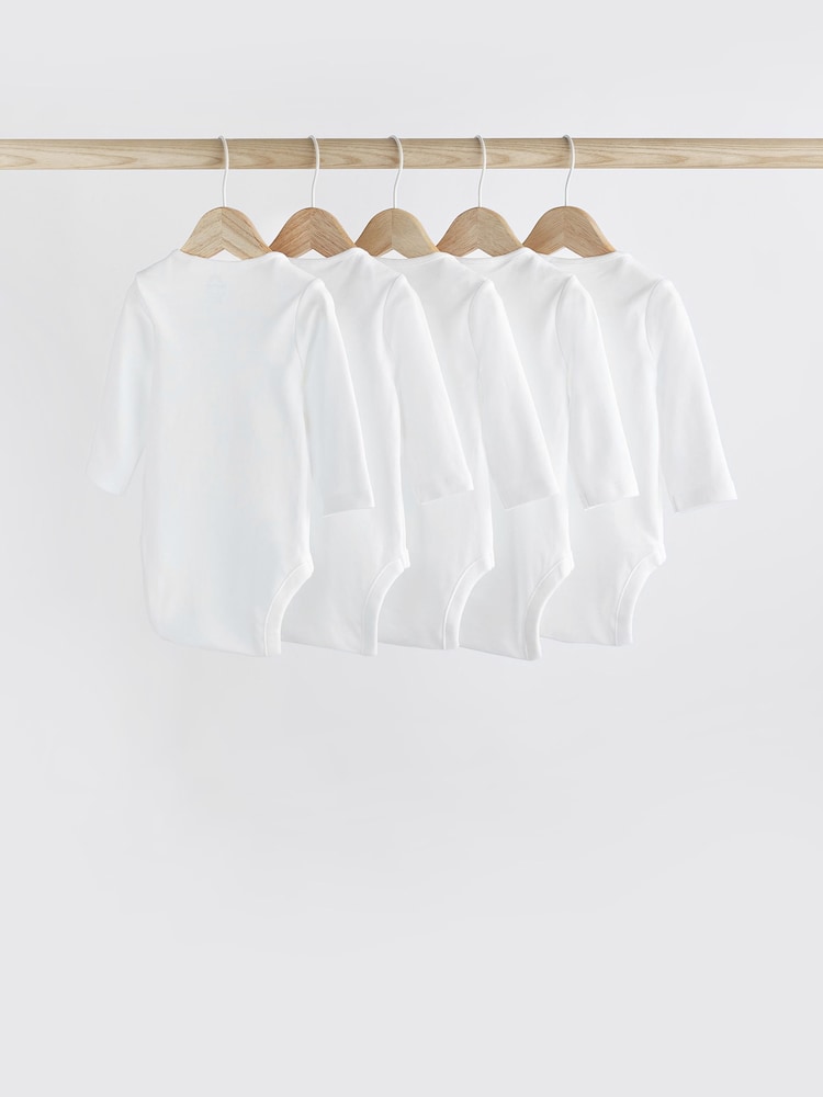 White 5 Pack Essential Baby Long Sleeve Bodysuits - Image 2 of 5