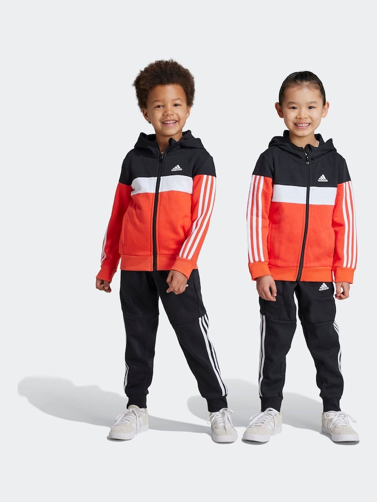 adidas Red/Black Kids Tiberio 3-Stripes Colorblock Fleece Tracksuit - Image 1 of 10