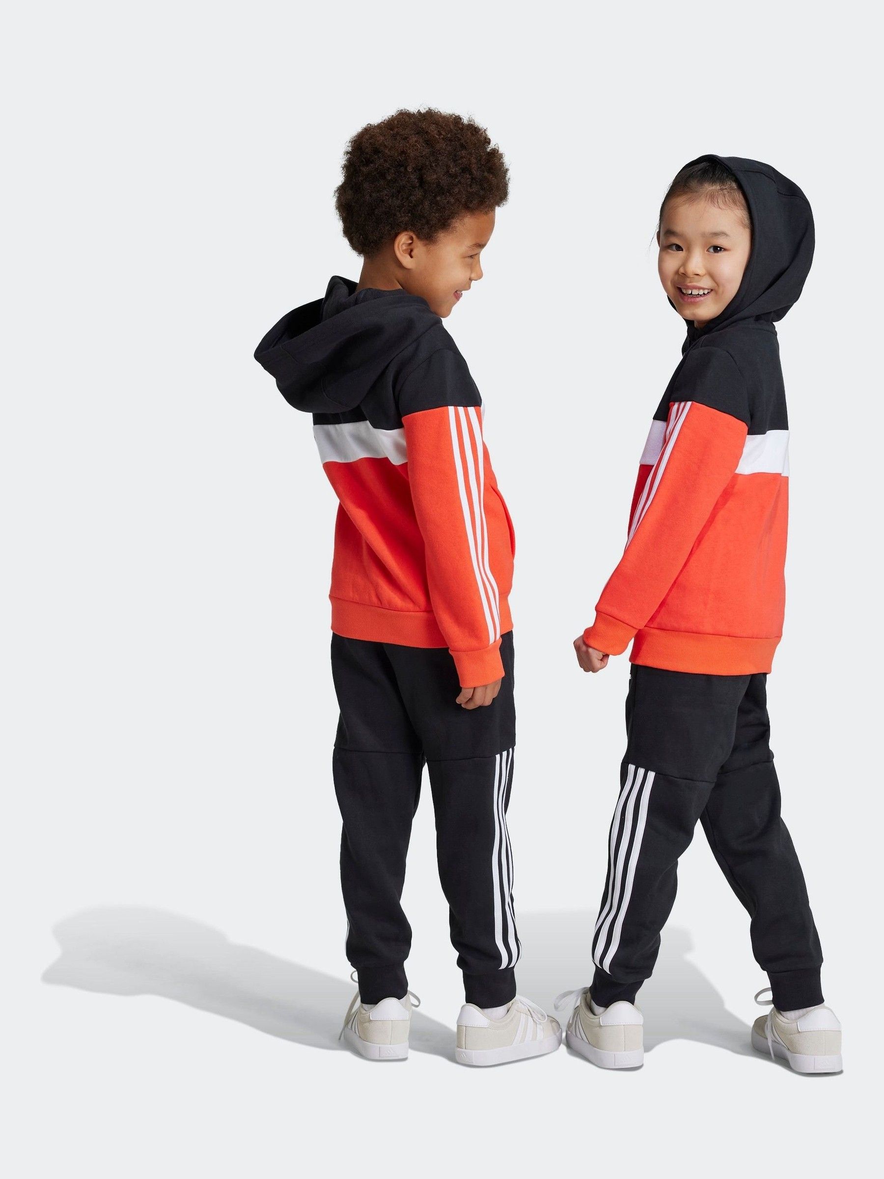 adidas Red Black Kids Tiberio 3 Stripes Colorblock Fleece Tracksuit