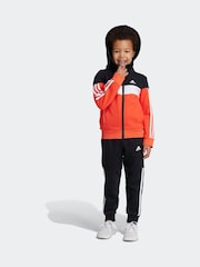 adidas Red/Black Kids Tiberio 3-Stripes Colorblock Fleece Tracksuit - Image 3 of 10