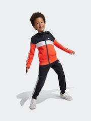 adidas Red/Black Kids Tiberio 3-Stripes Colorblock Fleece Tracksuit - Image 5 of 10