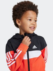 adidas Red/Black Kids Tiberio 3-Stripes Colorblock Fleece Tracksuit - Image 7 of 10