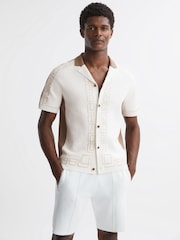 Reiss Ivory Hawk Embroidered Cuban Collar Shirt - Image 1 of 4