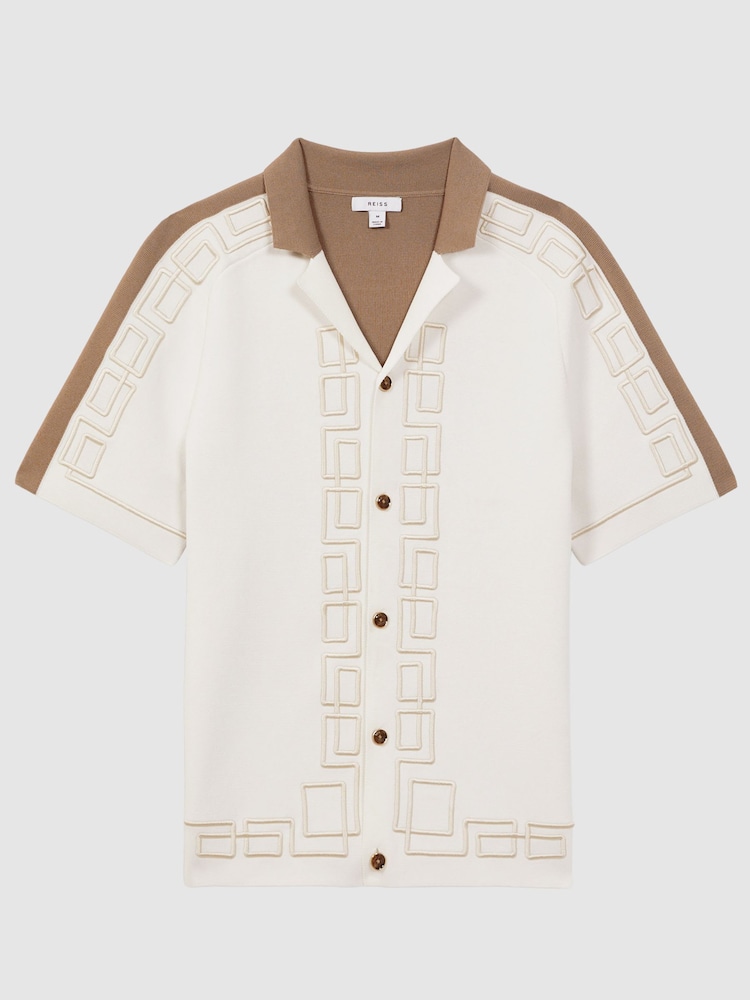 Reiss Ivory Hawk Embroidered Cuban Collar Shirt - Image 2 of 4