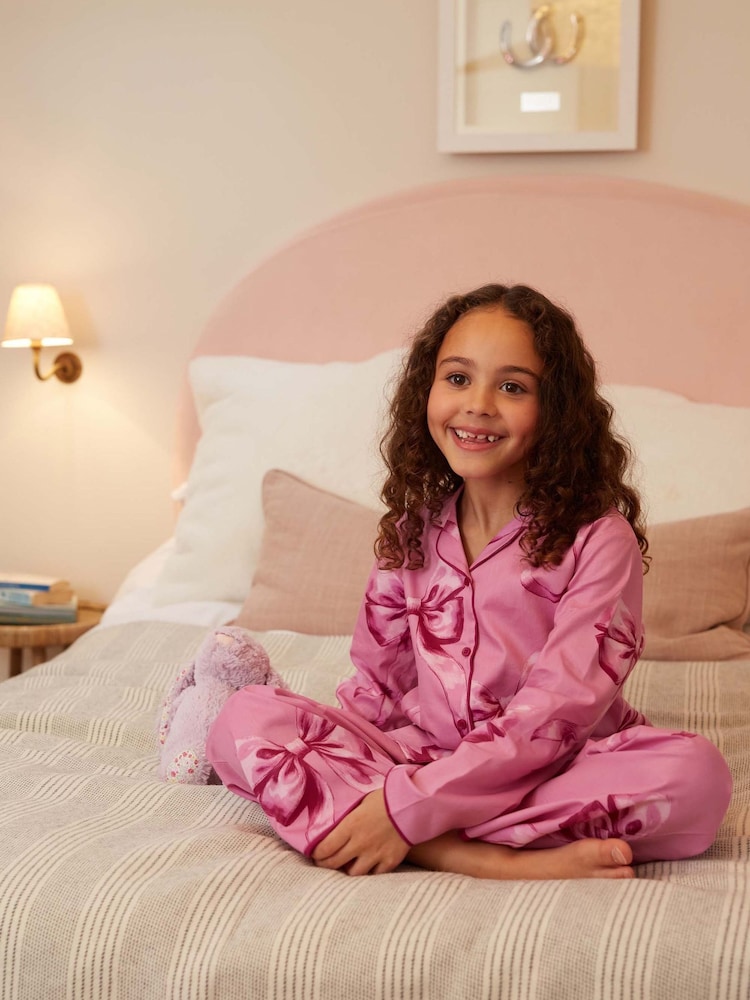 Cyberjammies Pink Bow Print Long Sleeve Pyjamas Set - Image 1 of 4