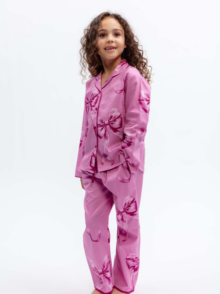 Cyberjammies Pink Bow Print Long Sleeve Pyjamas Set - Image 2 of 4