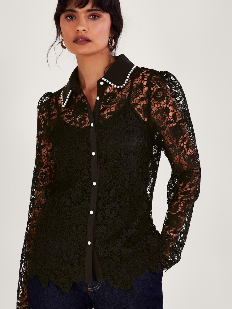 Monsoon Rose Lace Black Blouse - Image 1 of 5