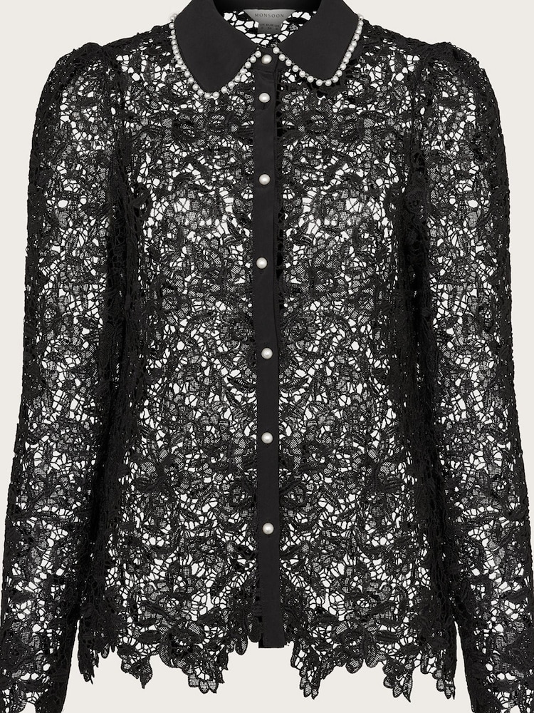Monsoon Rose Lace Black Blouse - Image 5 of 5