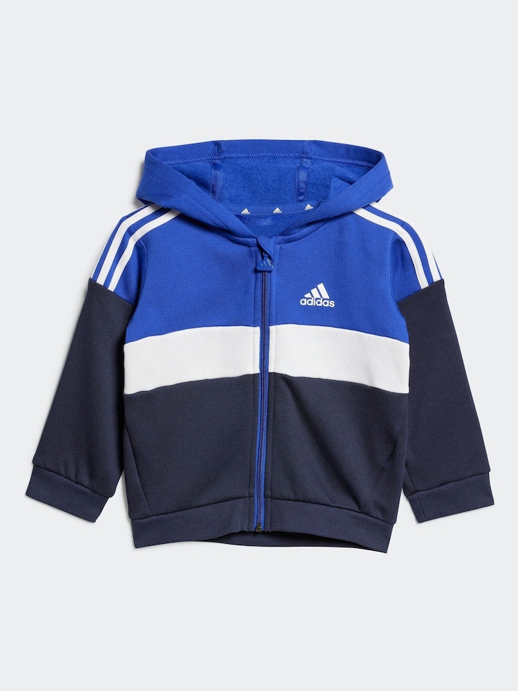 adidas Blue/Black Kids Tiberio 3-Stripes Colorblock Fleece Tracksuit - Image 2 of 7