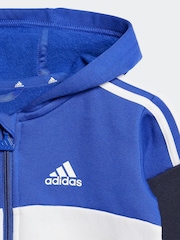 adidas Blue/Black Kids Tiberio 3-Stripes Colorblock Fleece Tracksuit - Image 5 of 7