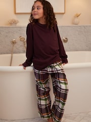 Cyberjammies Brown Jersey Top & Check Pyjamas Set - Image 1 of 4