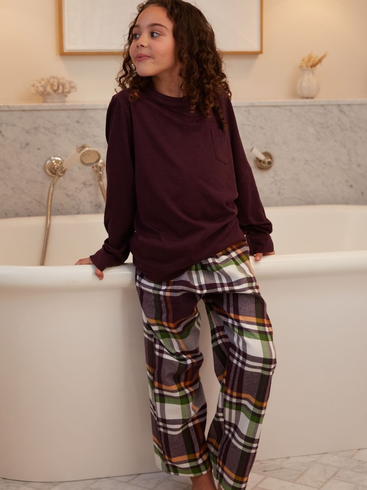 Cyberjammies Brown Jersey Top & Check Pyjamas Set - Image 1 of 4