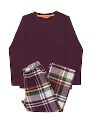 Cyberjammies Brown Jersey Top & Check Pyjamas Set - Image 4 of 4