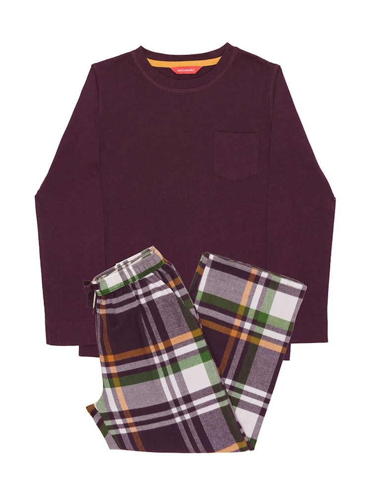Cyberjammies Brown Jersey Top & Check Pyjamas Set - Image 4 of 4