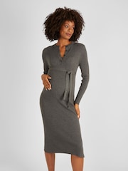 JoJo Maman Bébé Charcoal Ribbed Knitted Maternity Dress - Image 2 of 5
