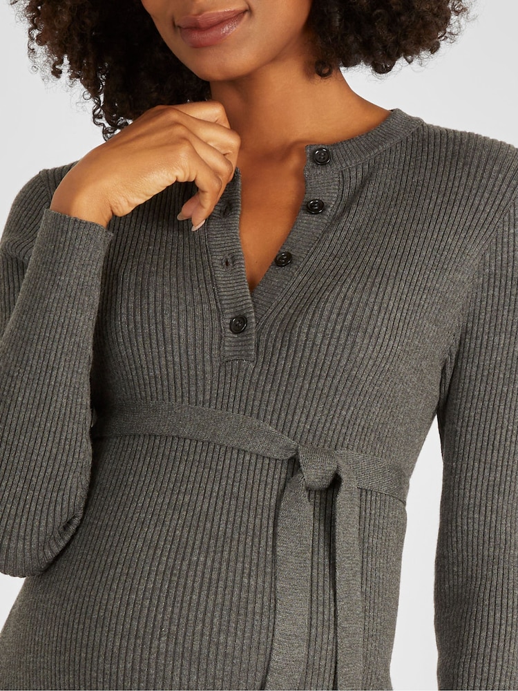 JoJo Maman Bébé Charcoal Ribbed Knitted Maternity Dress - Image 5 of 5