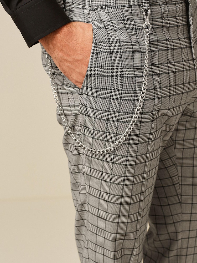 Grey Slim Tapered Check Trousers With Chain - Image 3 of 3