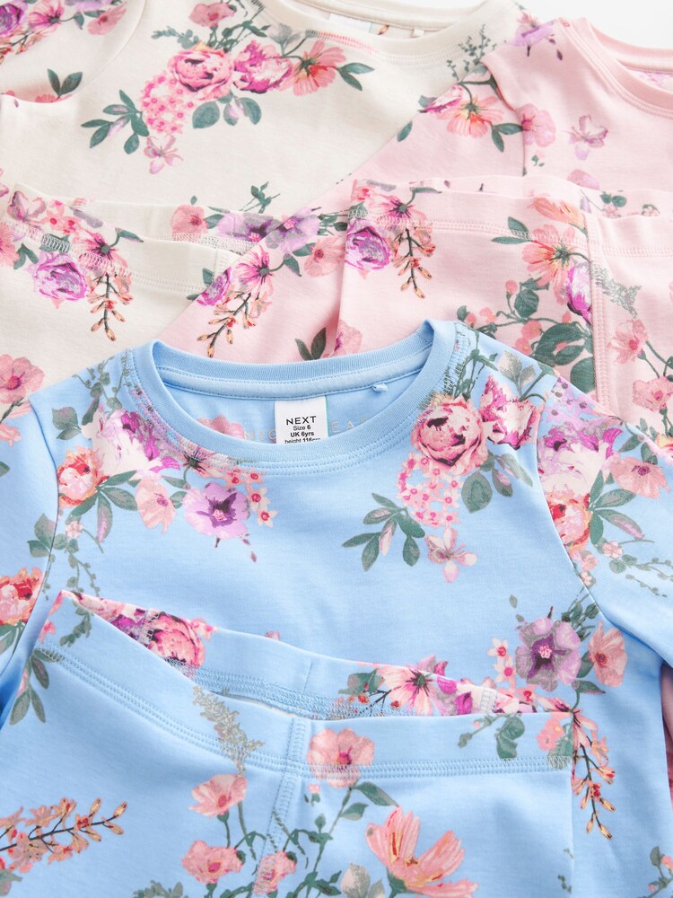Neutral 100% Cotton Floral Pyjamas 3 Pack (9mths-16yrs) - Image 5 of 5