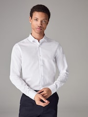 White Skinny Fit Easy Care Textured Single Cuff Smart Shirt - Image 1 of 8