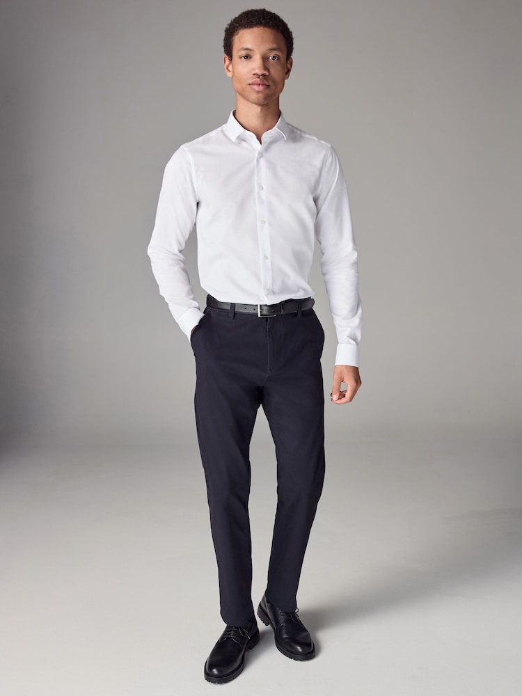 White Skinny Fit Easy Care Textured Single Cuff Smart Shirt - Image 2 of 8
