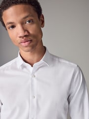 White Skinny Fit Easy Care Textured Single Cuff Smart Shirt - Image 5 of 8