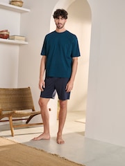 Navy Blue Relaxed Fit 100% Cotton Jersey Pyjama Shorts Set - Image 2 of 5