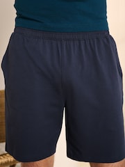 Navy Blue Relaxed Fit 100% Cotton Jersey Pyjama Shorts Set - Image 5 of 5