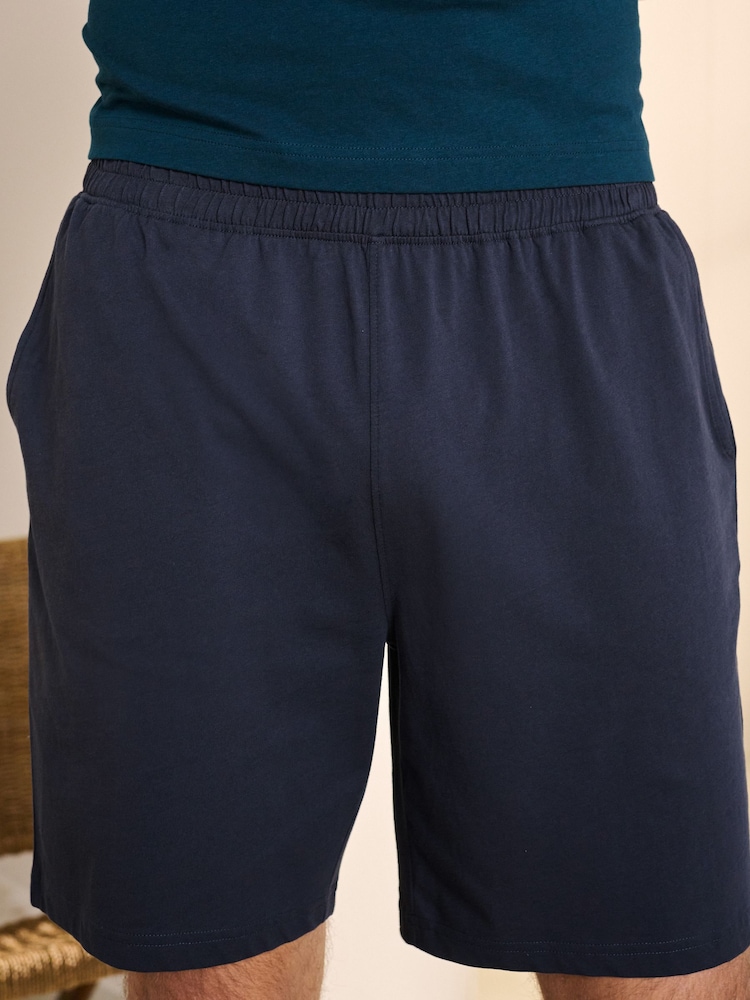 Navy Blue Relaxed Fit 100% Cotton Jersey Pyjama Shorts Set - Image 5 of 5