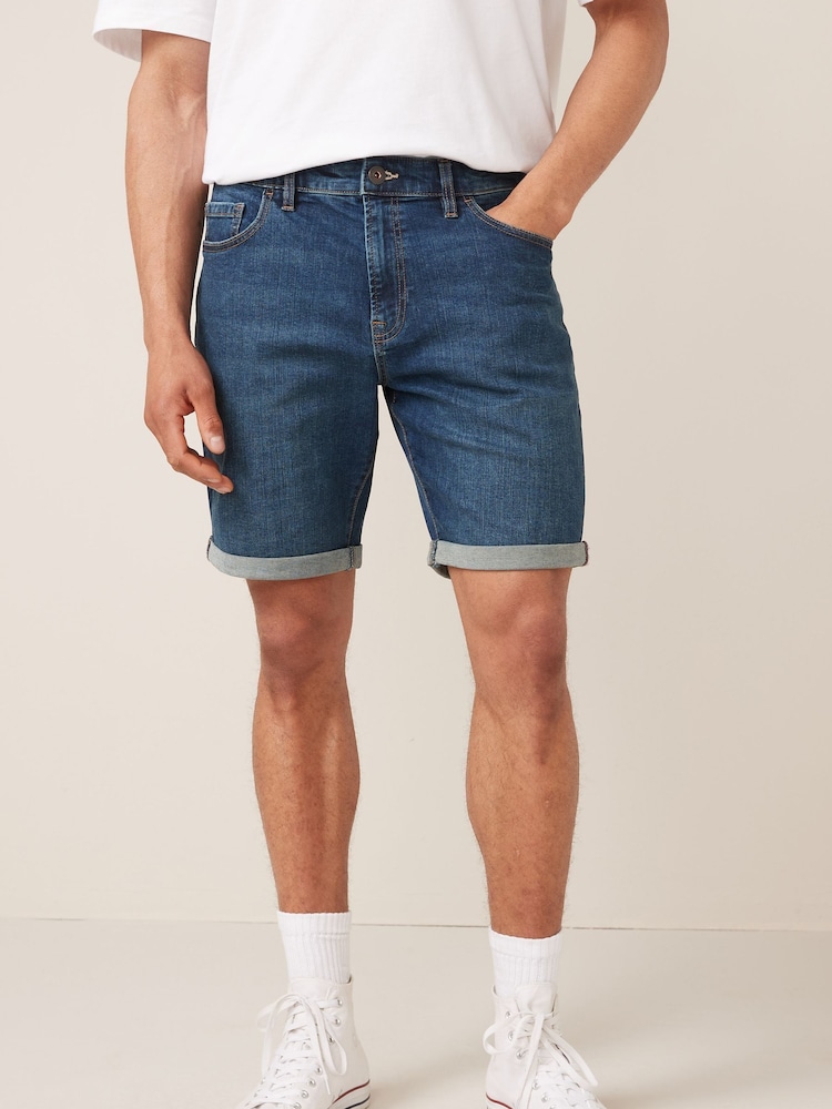Mid Blue Straight Fit Denim Shorts - Image 1 of 3