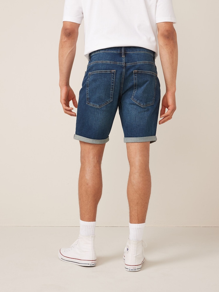 Mid Blue Straight Fit Denim Shorts - Image 2 of 3