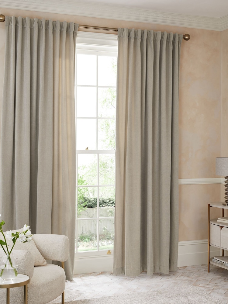 Pebble Natural Sumptuous Velvet Hidden Tab Top Lined Curtains - Image 2 of 6