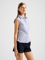 Forever New Blue Nova Ruched Striped Collared Top - Image 4 of 5