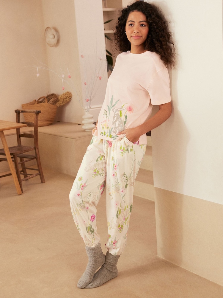 Pink Bunny Cotton Short Sleeve Pyjamas - Image 1 of 8