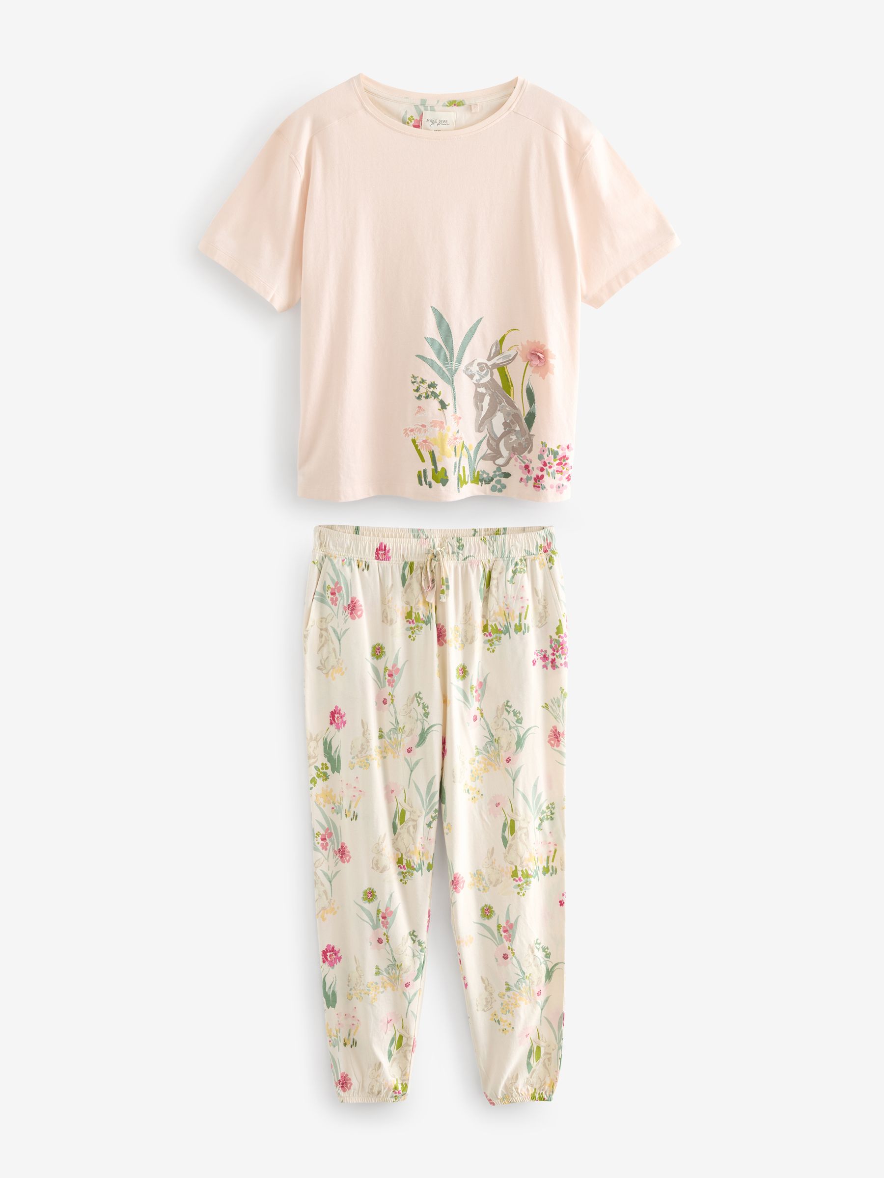Buy Pink Bunny Cotton Short Sleeve Pyjamas from Next Luxembourg