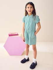 Green Zip Front Cotton Rich Gingham School Playsuit (3-14yrs) - Image 2 of 5