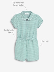 Green Zip Front Cotton Rich Gingham School Playsuit (3-14yrs) - Image 3 of 5