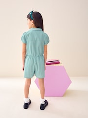 Green Zip Front Cotton Rich Gingham School Playsuit (3-14yrs) - Image 4 of 5