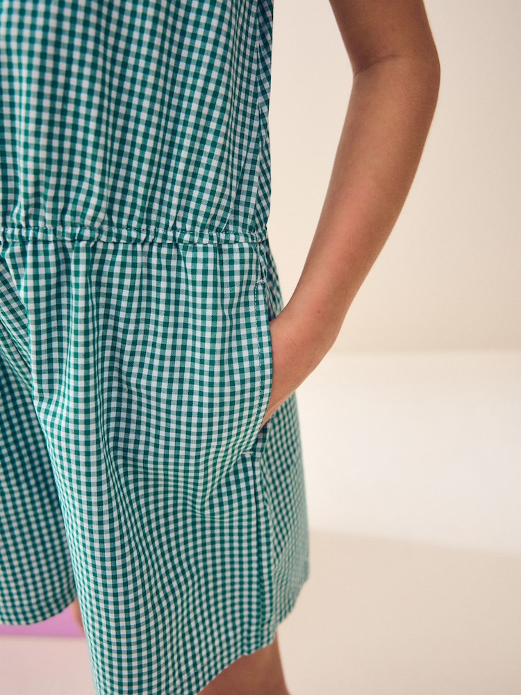 Green Zip Front Cotton Rich Gingham School Playsuit (3-14yrs) - Image 6 of 9