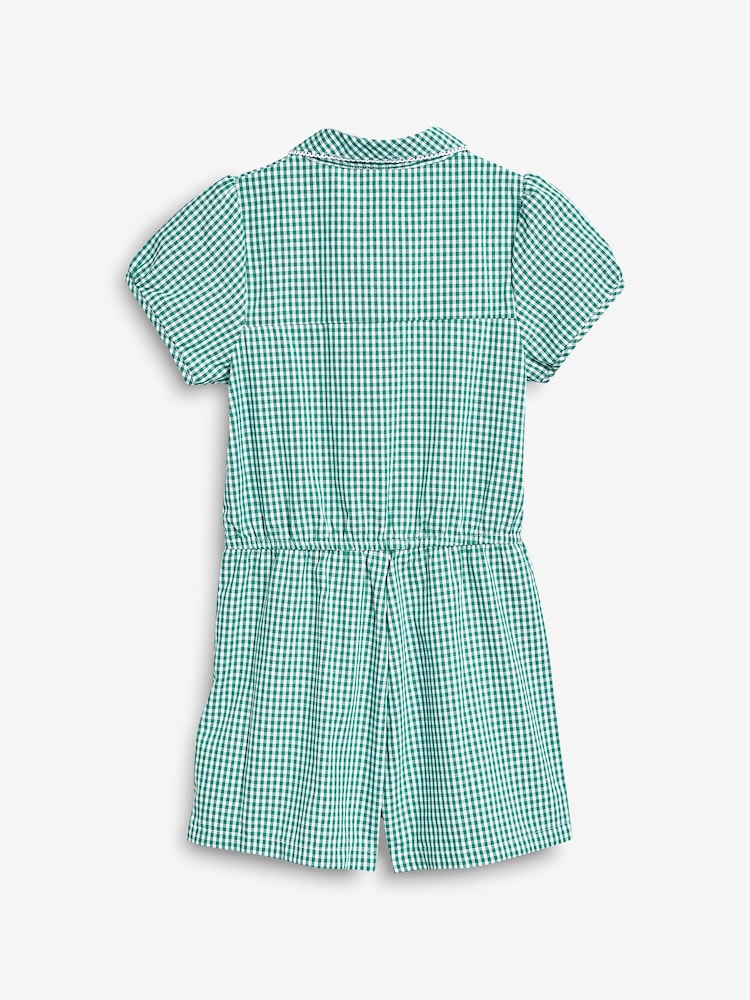 Green Zip Front Cotton Rich Gingham School Playsuit (3-14yrs) - Image 8 of 9