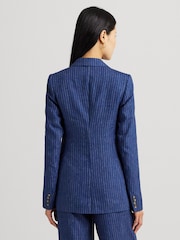 Lauren Ralph Lauren Blue Ryen Pinstripe Double Breasted Linen Blazer - Image 3 of 9