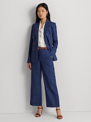 Lauren Ralph Lauren Blue Ryen Pinstripe Double Breasted Linen Blazer - Image 4 of 9